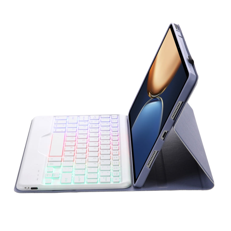 AHV7-BS Lambskin Texture Tri-color Backlight Bluetooth Keyboard Leather Tablet Case For Honor Tablet V7 Pro(Purple)