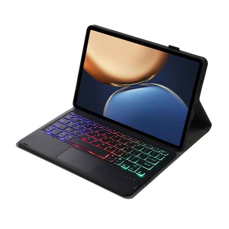 AHV7-AS Lambskin Texture Tri-color Backlight Bluetooth Keyboard Leather Tablet Case with Touchpad For Honor Tablet V7 Pro(Black)