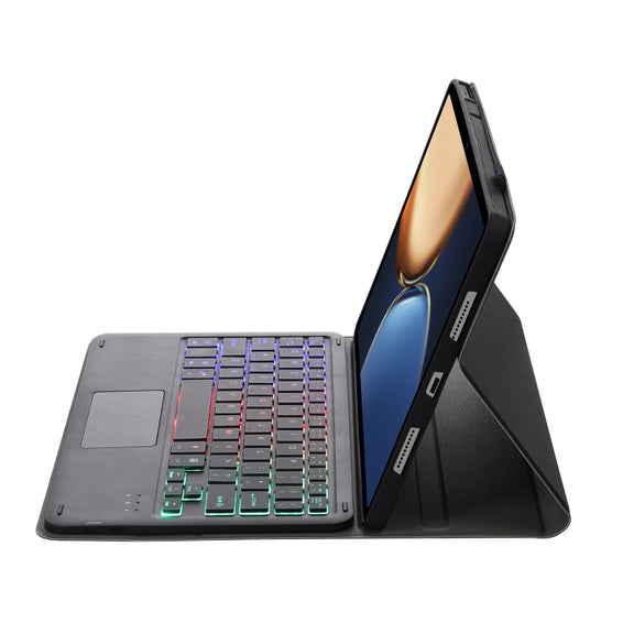 AHV7-AS Lambskin Texture Tri-color Backlight Bluetooth Keyboard Leather Tablet Case with Touchpad For Honor Tablet V7 Pro(Black)