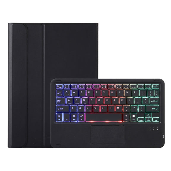 AHV7-AS Lambskin Texture Tri-color Backlight Bluetooth Keyboard Leather Tablet Case with Touchpad For Honor Tablet V7 Pro(Black)