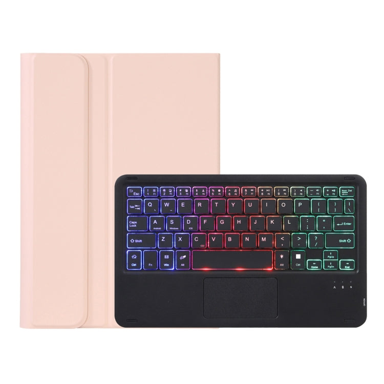 AHV7-AS Lambskin Texture Tri-color Backlight Bluetooth Keyboard Leather Tablet Case with Touchpad For Honor Tablet V7 Pro(Pink)