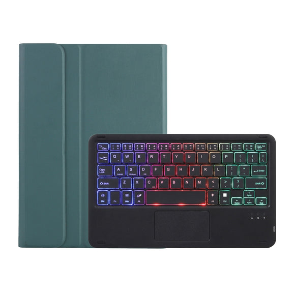AHV7-AS Lambskin Texture Tri-color Backlight Bluetooth Keyboard Leather Tablet Case with Touchpad For Honor Tablet V7 Pro(Dark Green)