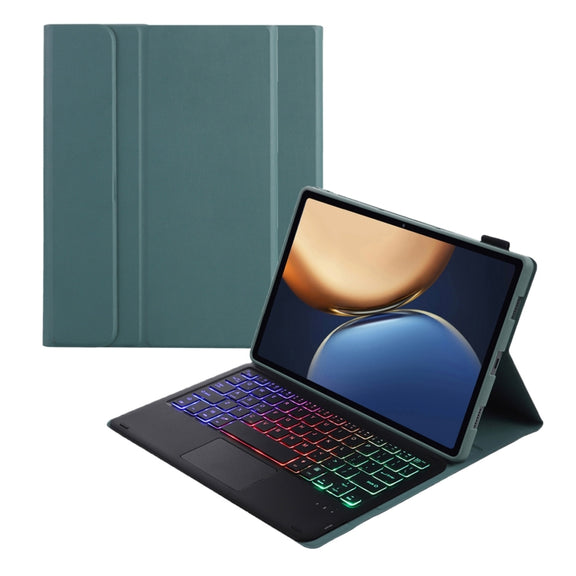 AHV7-AS Lambskin Texture Tri-color Backlight Bluetooth Keyboard Leather Tablet Case with Touchpad For Honor Tablet V7 Pro(Dark Green)