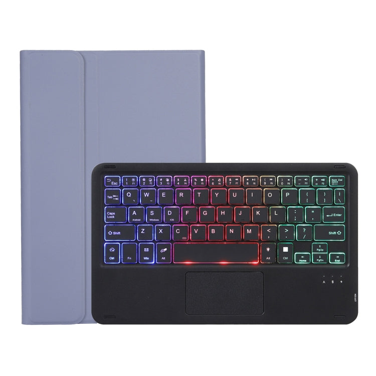 AHV7-AS Lambskin Texture Tri-color Backlight Bluetooth Keyboard Leather Tablet Case with Touchpad For Honor Tablet V7 Pro(Purple)