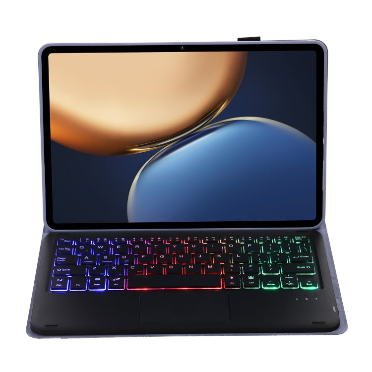 AHV7-AS Lambskin Texture Tri-color Backlight Bluetooth Keyboard Leather Tablet Case with Touchpad For Honor Tablet V7 Pro(Purple)