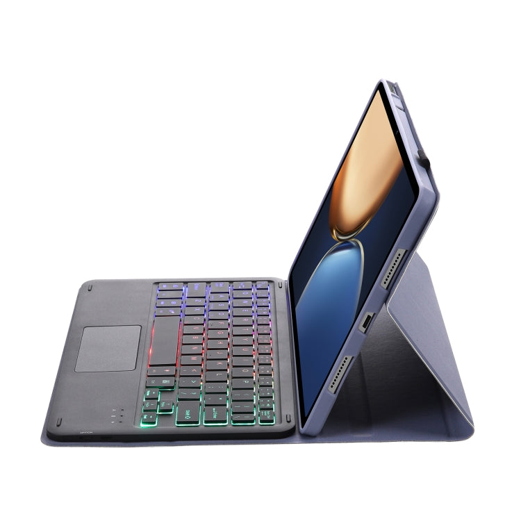 AHV7-AS Lambskin Texture Tri-color Backlight Bluetooth Keyboard Leather Tablet Case with Touchpad For Honor Tablet V7 Pro(Purple)