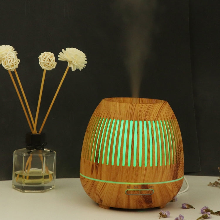 400ml Hollow-out LED Humidifier Wood Grain Air Purifier Aromatherapy Machine Automatic Alcohol Sprayer with Colorful LED Light, Plug Specification:UK Plug(Light Brown)
