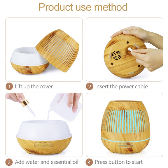 400ml Hollow-out LED Humidifier Wood Grain Air Purifier Aromatherapy Machine Automatic Alcohol Sprayer with Colorful LED Light, Plug Specification:US Plug(Light Brown)