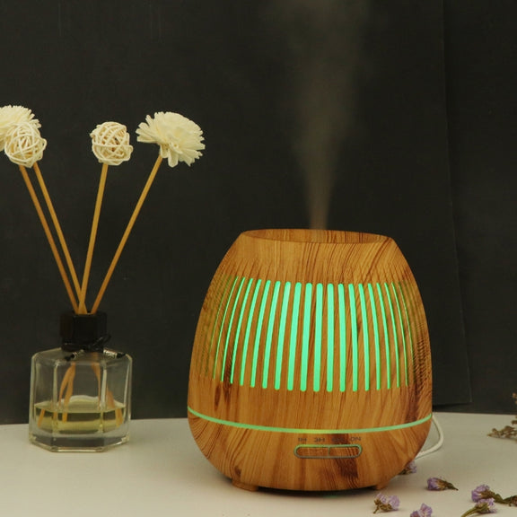 400ml Hollow-out LED Humidifier Wood Grain Air Purifier Aromatherapy Machine Automatic Alcohol Sprayer with Colorful LED Light, Plug Specification:US Plug(Light Brown)