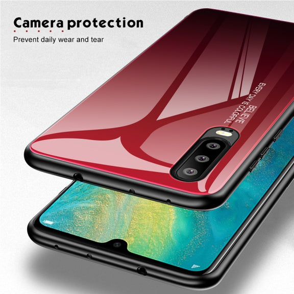 For Huawei P30 Gradient Color Glass Case(Blue)