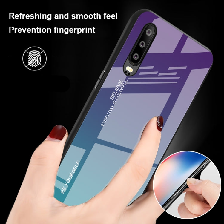 For Huawei P30 Gradient Color Glass Case(Blue)