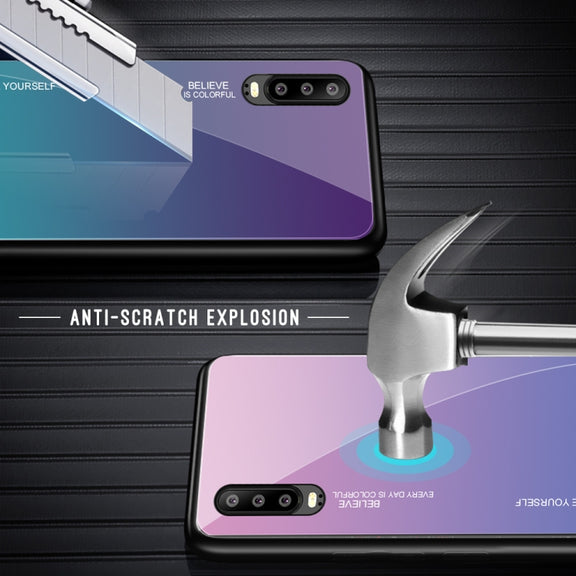 For Huawei P30 Gradient Color Glass Case(Blue)