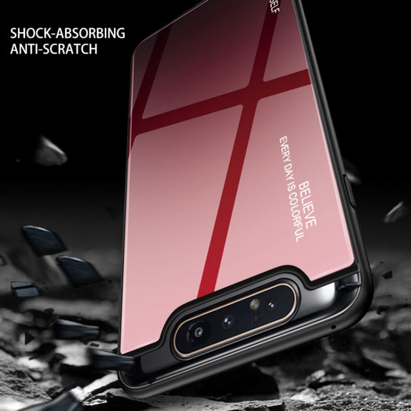 For Galaxy A80 Gradient Color Glass Case(Red)