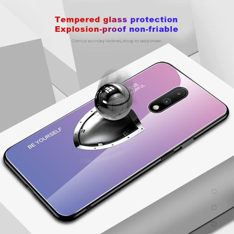 For OnePlus 7 Gradient Color Glass Case(Blue)