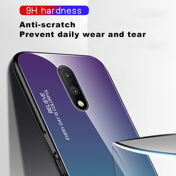 For OnePlus 7 Gradient Color Glass Case(Blue)