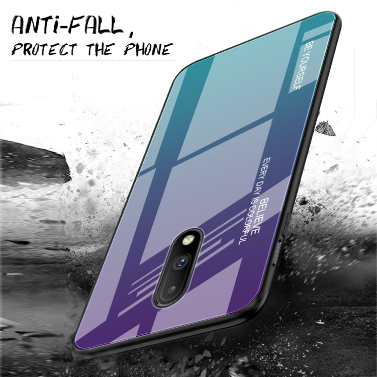 For OnePlus 7 Gradient Color Glass Case(Blue)