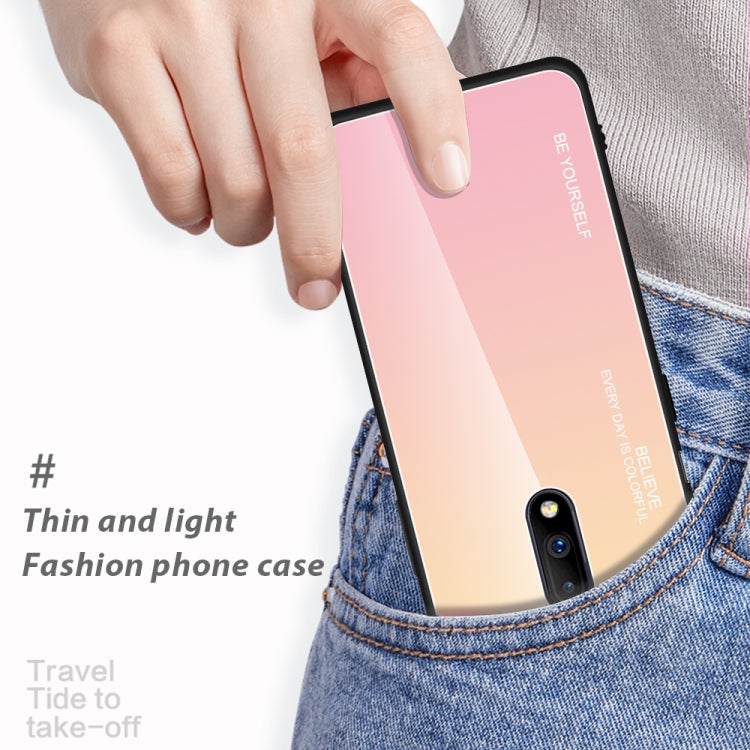 For OnePlus 7 Gradient Color Glass Case(Blue)
