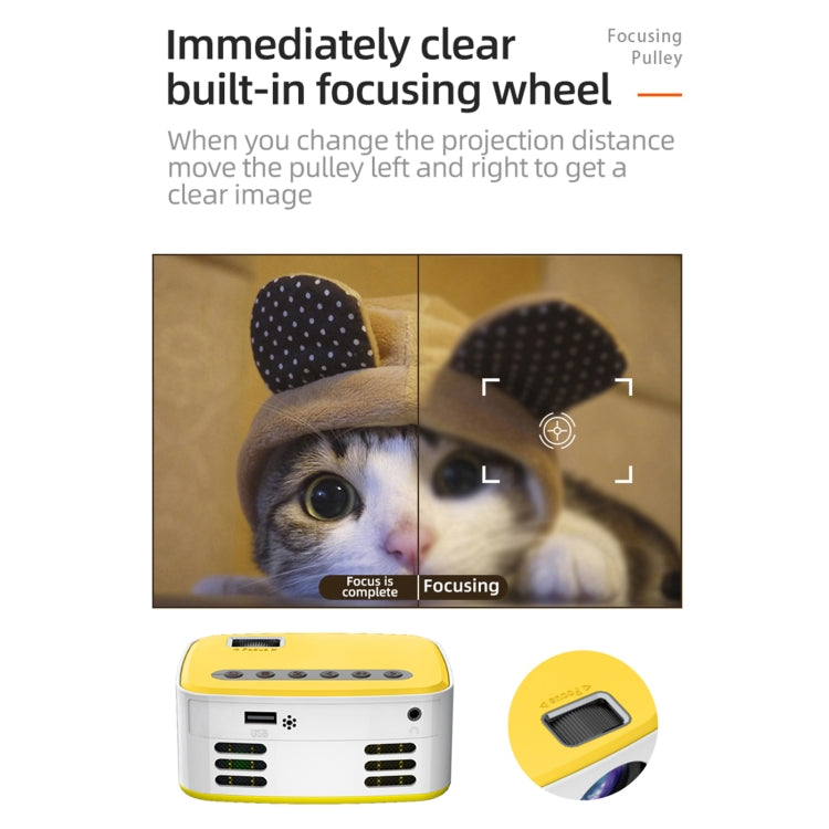 T20 320x240 400 Lumens Portable Home Theater LED HD Digital Projector, Same Screen Version, EU Plug(White Yellow)