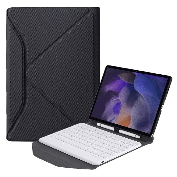 BA08 Diamond Texture Bluetooth Keyboard Leather Case with Triangle Back Support For Samsung Galaxy Tab A8 2021 SM-X205 / SM-X200(Black + White)