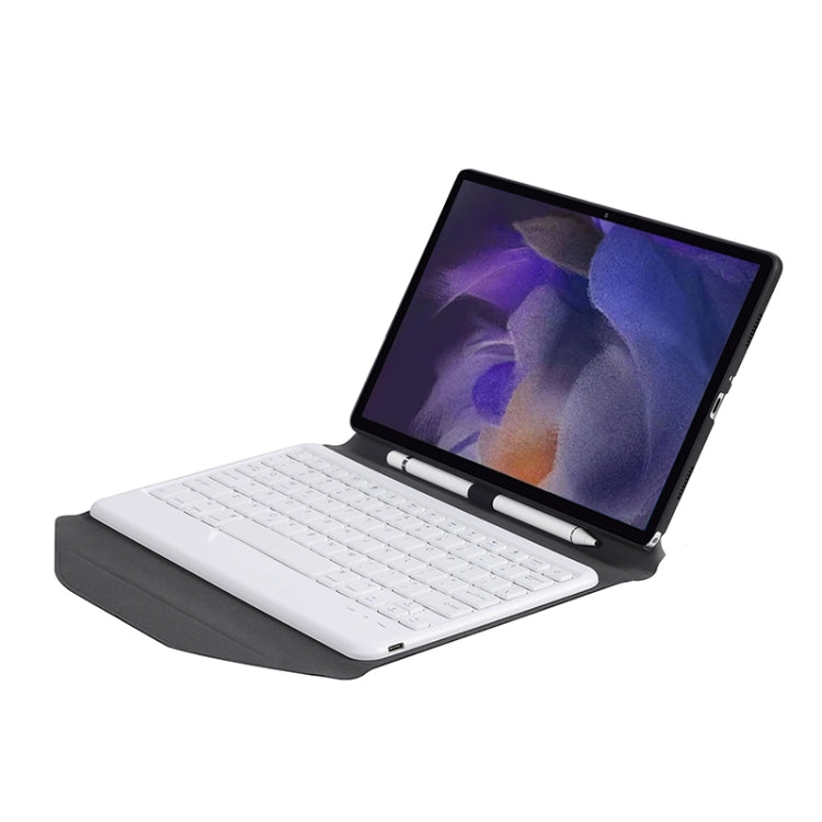 BA08 Diamond Texture Bluetooth Keyboard Leather Case with Triangle Back Support For Samsung Galaxy Tab A8 2021 SM-X205 / SM-X200(Black + White)