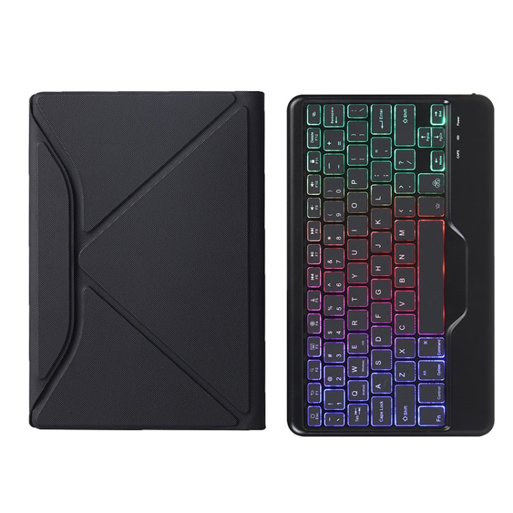 BA08S Backlight Diamond Texture Bluetooth Keyboard Leather Case with Triangle Back Support For Samsung Galaxy Tab A8 2021 SM-X205 / SM-X200(Black + Black)