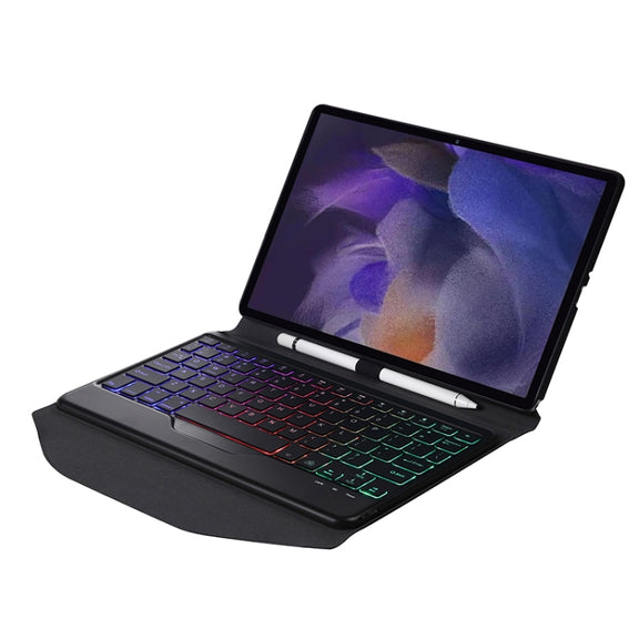 BA08S Backlight Diamond Texture Bluetooth Keyboard Leather Case with Triangle Back Support For Samsung Galaxy Tab A8 2021 SM-X205 / SM-X200(Black + Black)