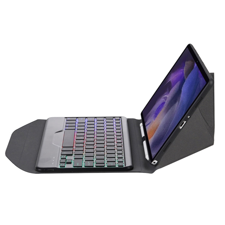BA08S Backlight Diamond Texture Bluetooth Keyboard Leather Case with Triangle Back Support For Samsung Galaxy Tab A8 2021 SM-X205 / SM-X200(Black + Black)