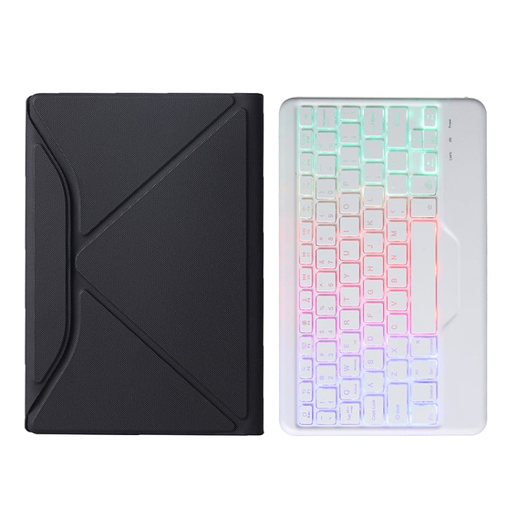 BA08S Backlight Diamond Texture Bluetooth Keyboard Leather Case with Triangle Back Support For Samsung Galaxy Tab A8 2021 SM-X205 / SM-X200(Black + White)