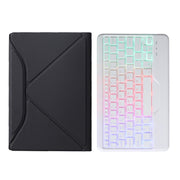 BA08S Backlight Diamond Texture Bluetooth Keyboard Leather Case with Triangle Back Support For Samsung Galaxy Tab A8 2021 SM-X205 / SM-X200(Black + White)