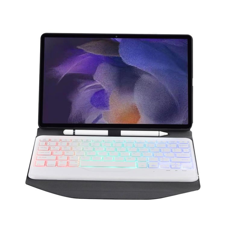BA08S Backlight Diamond Texture Bluetooth Keyboard Leather Case with Triangle Back Support For Samsung Galaxy Tab A8 2021 SM-X205 / SM-X200(Black + White)