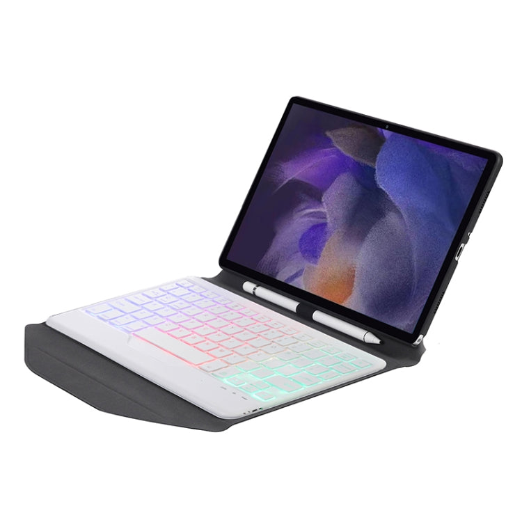 BA08S Backlight Diamond Texture Bluetooth Keyboard Leather Case with Triangle Back Support For Samsung Galaxy Tab A8 2021 SM-X205 / SM-X200(Black + White)