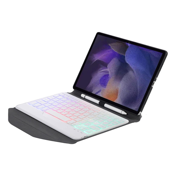 BA08S Backlight Diamond Texture Bluetooth Keyboard Leather Case with Triangle Back Support For Samsung Galaxy Tab A8 2021 SM-X205 / SM-X200(Black + White)