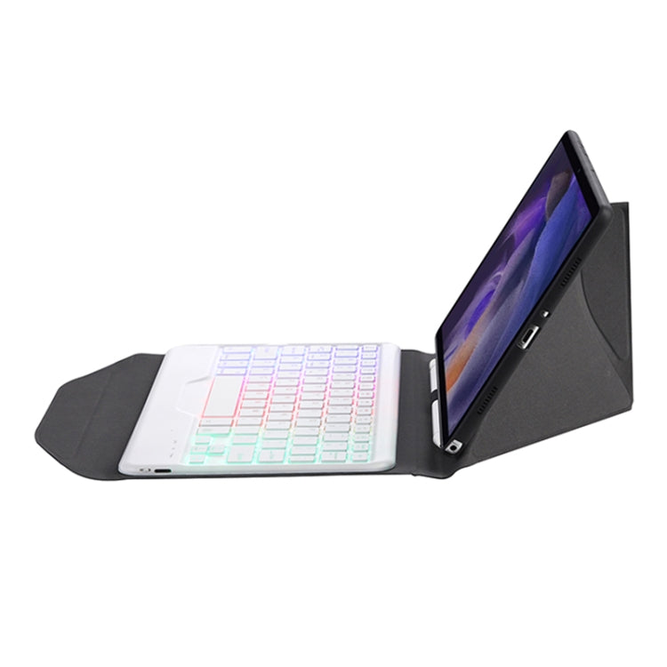 BA08S Backlight Diamond Texture Bluetooth Keyboard Leather Case with Triangle Back Support For Samsung Galaxy Tab A8 2021 SM-X205 / SM-X200(Black + White)