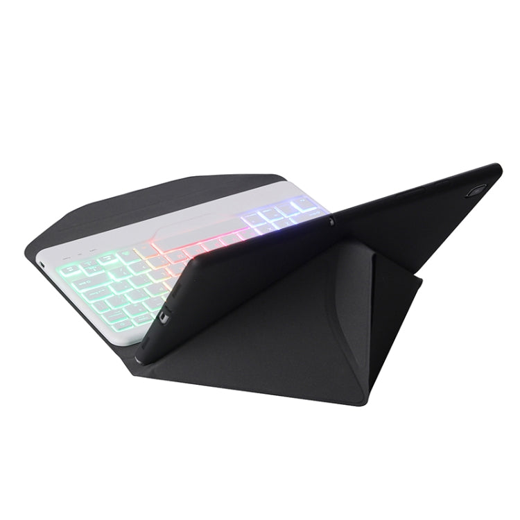 BA08S Backlight Diamond Texture Bluetooth Keyboard Leather Case with Triangle Back Support For Samsung Galaxy Tab A8 2021 SM-X205 / SM-X200(Black + White)