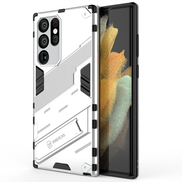 For Samsung Galaxy S22 Ultra 5G Punk Armor 2 in 1 PC + TPU Shockproof Phone Case with Invisible Holder(White)