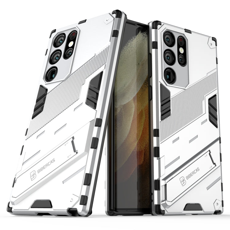 For Samsung Galaxy S22 Ultra 5G Punk Armor 2 in 1 PC + TPU Shockproof Phone Case with Invisible Holder(White)