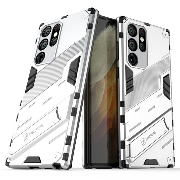 For Samsung Galaxy S22 Ultra 5G Punk Armor 2 in 1 PC + TPU Shockproof Phone Case with Invisible Holder(White)