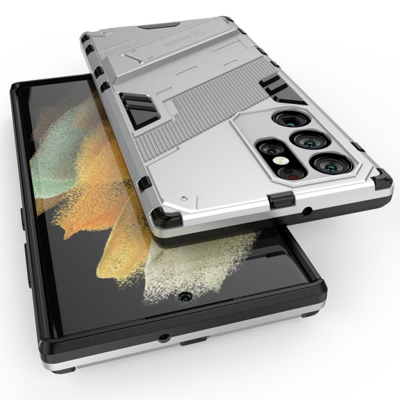 For Samsung Galaxy S22 Ultra 5G Punk Armor 2 in 1 PC + TPU Shockproof Phone Case with Invisible Holder(White)