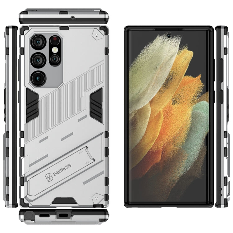 For Samsung Galaxy S22 Ultra 5G Punk Armor 2 in 1 PC + TPU Shockproof Phone Case with Invisible Holder(White)