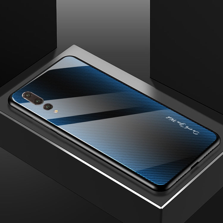 For Huawei P20 Pro Texture Gradient Glass Protective Case(Blue)