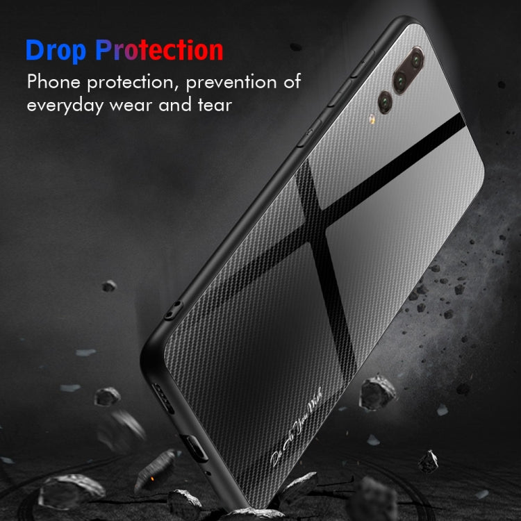 For Huawei P20 Pro Texture Gradient Glass Protective Case(Blue)