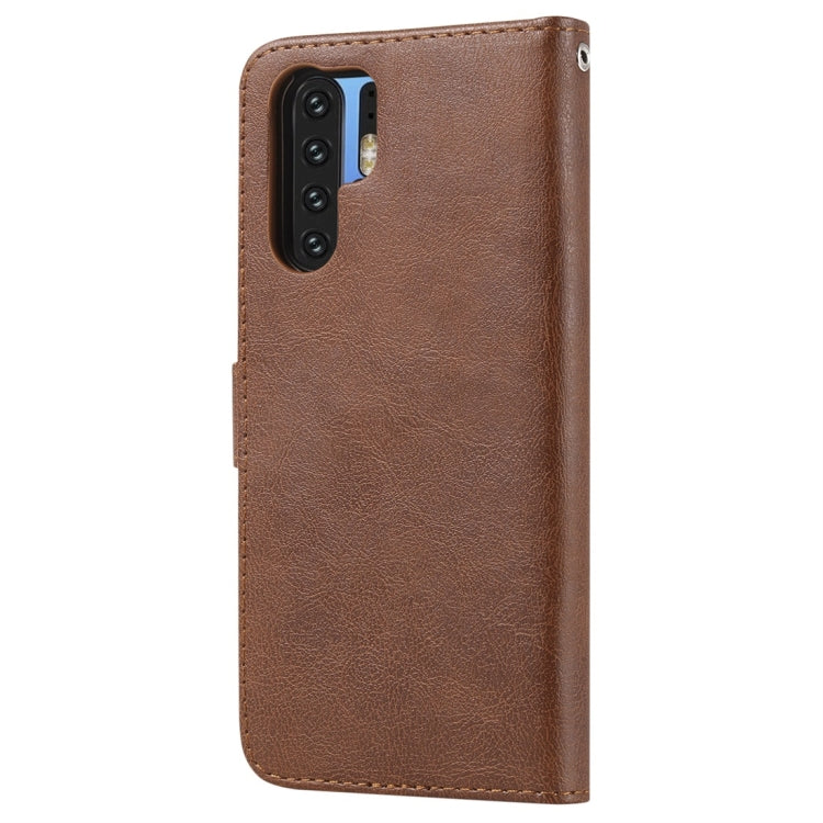 For Huawei P30 Pro Solid Color Horizontal Flip Protective Case with Holder & Card Slots & Wallet & Photo Frame & Lanyard(Brown)