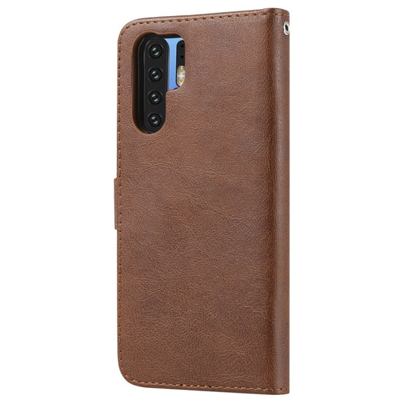 For Huawei P30 Pro Solid Color Horizontal Flip Protective Case with Holder & Card Slots & Wallet & Photo Frame & Lanyard(Brown)