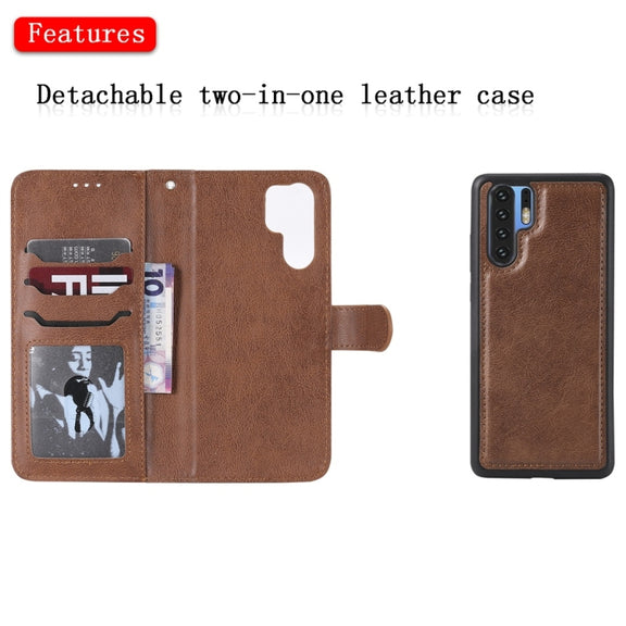 For Huawei P30 Pro Solid Color Horizontal Flip Protective Case with Holder & Card Slots & Wallet & Photo Frame & Lanyard(Brown)