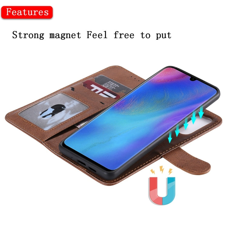 For Huawei P30 Pro Solid Color Horizontal Flip Protective Case with Holder & Card Slots & Wallet & Photo Frame & Lanyard(Brown)