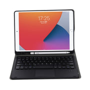 A07B-A Lambskin Texture Square Keycap Bluetooth Keyboard Leather Case with Touch Control For iPad 9.7 2018 & 2017 / Pro 9.7 inch / Air 2(Black)