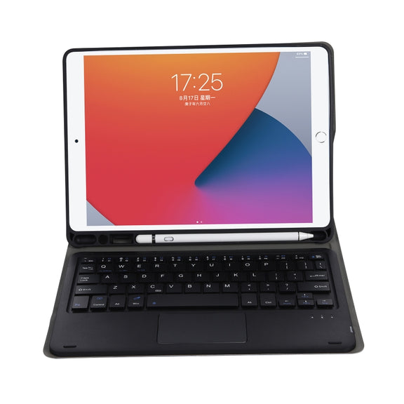 A07B-A Lambskin Texture Square Keycap Bluetooth Keyboard Leather Case with Touch Control For iPad 9.7 2018 & 2017 / Pro 9.7 inch / Air 2(Black)