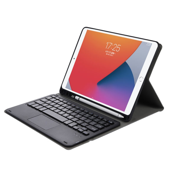 A07B-A Lambskin Texture Square Keycap Bluetooth Keyboard Leather Case with Touch Control For iPad 9.7 2018 & 2017 / Pro 9.7 inch / Air 2(Black)