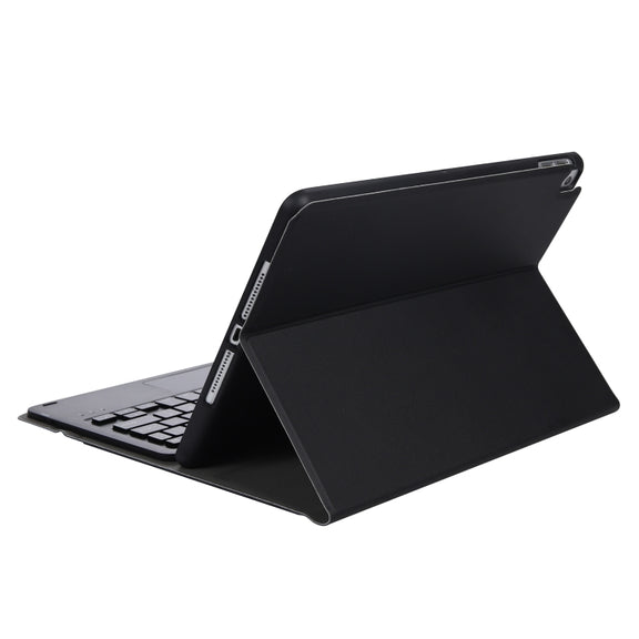 A07B-A Lambskin Texture Square Keycap Bluetooth Keyboard Leather Case with Touch Control For iPad 9.7 2018 & 2017 / Pro 9.7 inch / Air 2(Black)