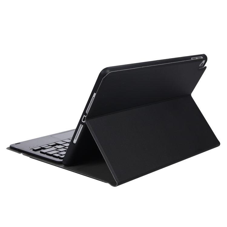 A07B-A Lambskin Texture Square Keycap Bluetooth Keyboard Leather Case with Touch Control For iPad 9.7 2018 & 2017 / Pro 9.7 inch / Air 2(Black)